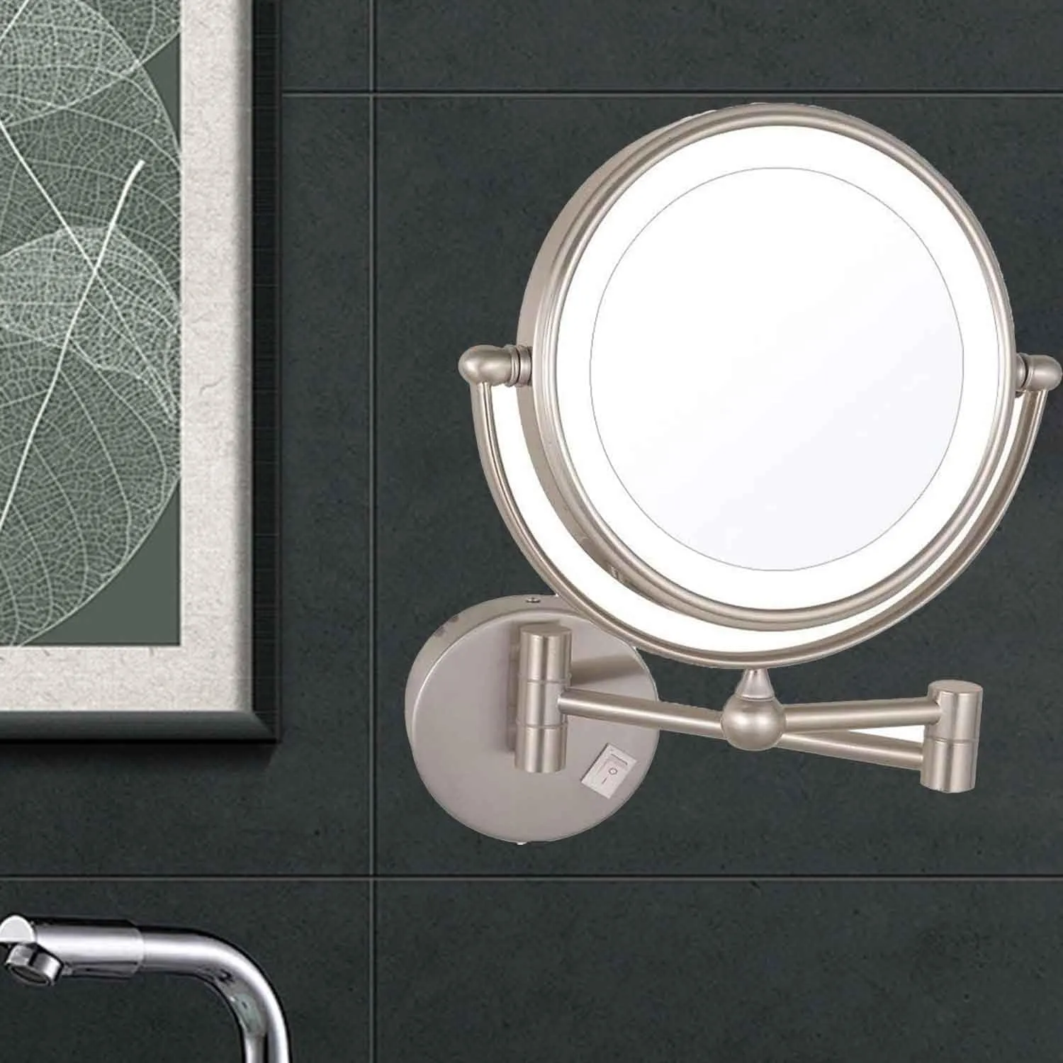 Makeup Mirror with Lights and Magnification 8 inch Double-Sided Brass Bathroom 360° Swivel Extendable Wall-Mounted LED Vanity MirrorRose Gold 10X(Gold,5X)