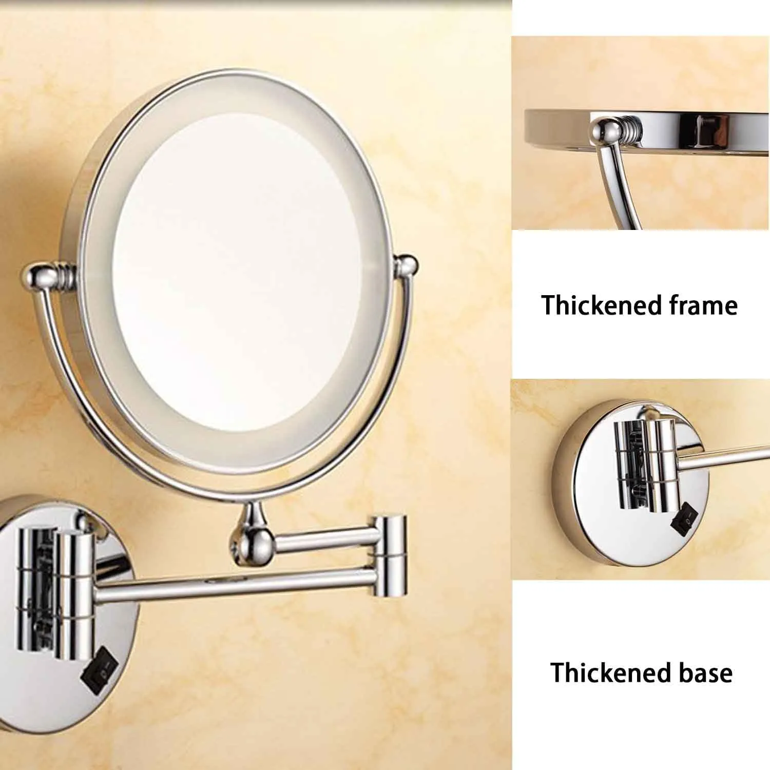 Makeup Mirror with Lights and Magnification 8 inch Double-Sided Brass Bathroom 360° Swivel Extendable Wall-Mounted LED Vanity MirrorRose Gold 10X(Gold,5X)