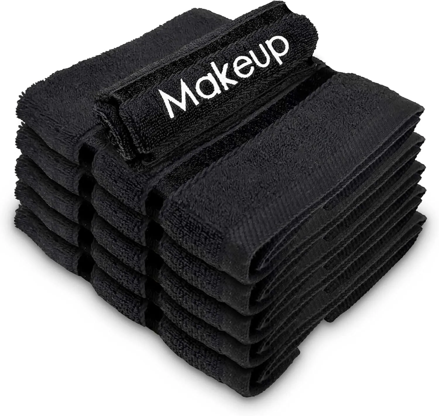 Makeup Towels - Pack of 6 - Soft Cotton Wash Cloths for Face & Makeup Removal, Airbnb Essentials for Hosts, Luxury Washcloths (13x13 Inches. Black)