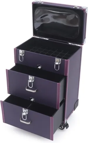Makeup Train Case,Makeup Case on Wheels,Rolling Makeup Case with 45 Compartments and 3 Storage Layers,Travel Cosmetic Train Case for Beauty Blogger Make up Artist Hairstylist(Purple)