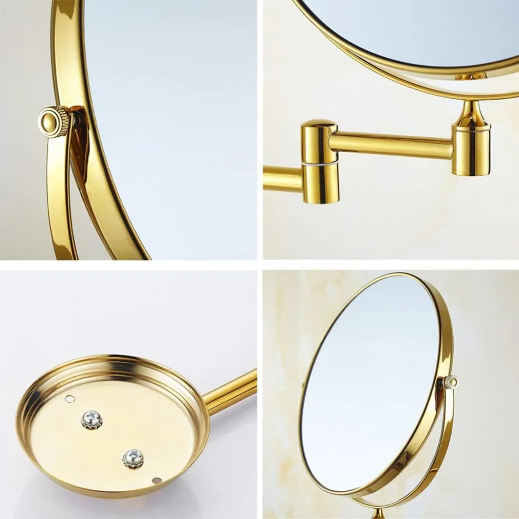 Makeup Vanity Mirror,Two-Sided Wall Mounted 3X Magnification Bathroom Mirror 360°Swivel Extendable Cosmetic Mirror,Gold(8inch)