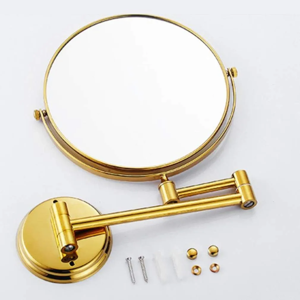 Makeup Vanity Mirror,Two-Sided Wall Mounted 3X Magnification Bathroom Mirror 360°Swivel Extendable Cosmetic Mirror,Gold(8inch)