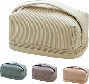 Makeup Bag-Cream Toast Make up Bag, Large Capacity Travel Cosmetic Bag Water Proof PU Leather, Makeup Organizer Bag, Travel Makeup Bag, Toiletry Bag (Beige)