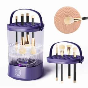 Makeup Brush Cleaner Machine - Electric Makeup Brush Cleaner, Automatic Maku Up Brush Cleaning with 1200 mAh Battery, for Makeup Sponges and All Size Brushes (Purple)