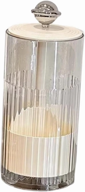 Makeup Brush Holder Transparent Automatic Lifting Gift for Girlfriend Wife Makeup Organizer with Lid for Vanity Dorm Office, Silver and White