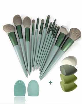 Makeup brushes with Beauty Blender 18 Pcs Green Makeup Kit, Foundation Brushes, Eye Makeup Brushes Makeup Brush Kit