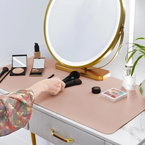Makeup Mat for Vanity Top Protector,Dresser Protector Top Vanity Essentials,Craft Mats to Protect Table,Nail Art Table Mat,Vanity Desk Cover Pads, Dresser Cover Top Mats,31.5x15.7in (White & Khaki)