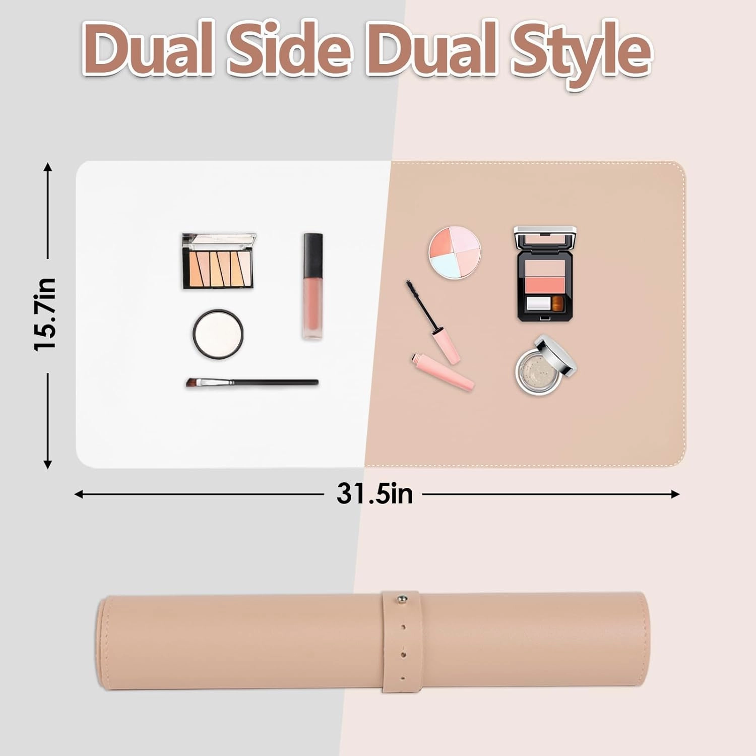 Makeup Mat for Vanity Top Protector,Dresser Protector Top Vanity Essentials,Craft Mats to Protect Table,Nail Art Table Mat,Vanity Desk Cover Pads, Dresser Cover Top Mats,31.5x15.7in (White & Khaki)