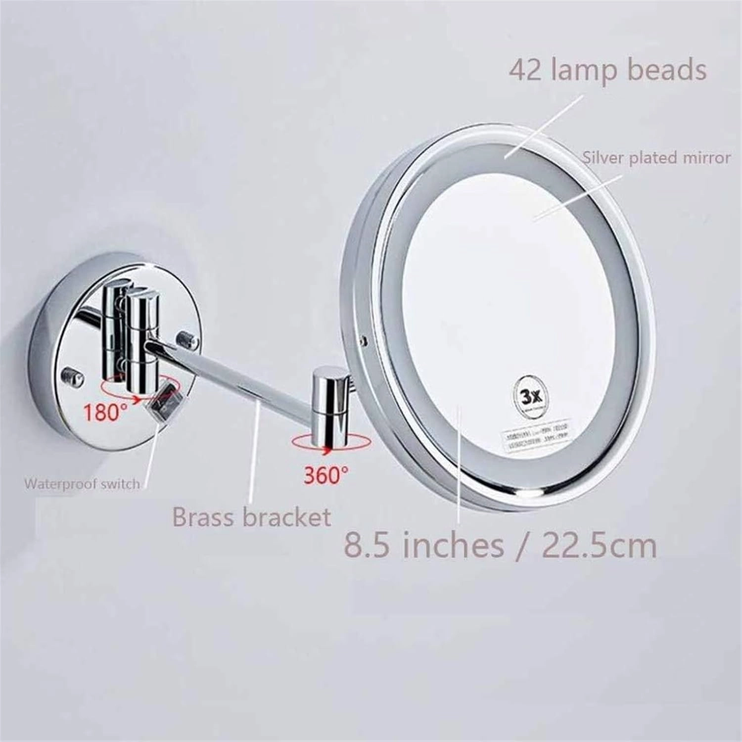 Makeup Mirror, 8.5 Inch Vanity Mirror Single-Sided 3X Magnification Bathroom Folding Wall-Mounted Beauty Mirror