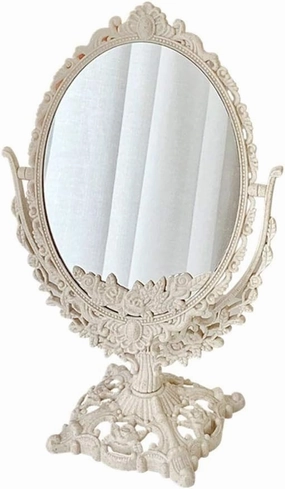 Makeup Mirror Desktop Vanity Mirror Freestanding Bathroom Mirror High-Definition Magnifying Glass (Beige) Suitable for Dressing Table Desk Bedroom Makeup Mirror