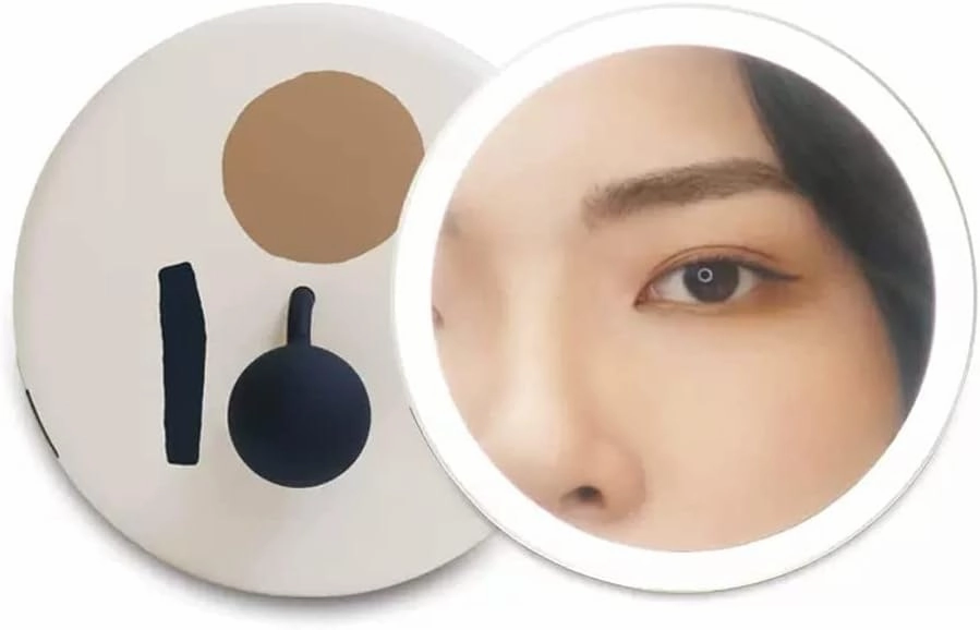 Makeup Mirror Handheld Makeup Mirror Portable Rechargeable Portable Led Fill Light Mirror with Light Makeup Mirror Female Small Folding Lighted Makeup Mirror(A)