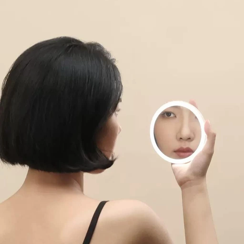 Makeup Mirror Handheld Makeup Mirror Portable Rechargeable Portable Led Fill Light Mirror with Light Makeup Mirror Female Small Folding Lighted Makeup Mirror(A)