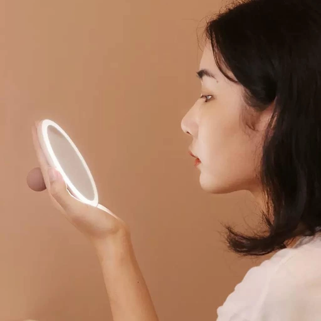 Makeup Mirror Handheld Makeup Mirror Portable Rechargeable Portable Led Fill Light Mirror with Light Makeup Mirror Female Small Folding Lighted Makeup Mirror(A)