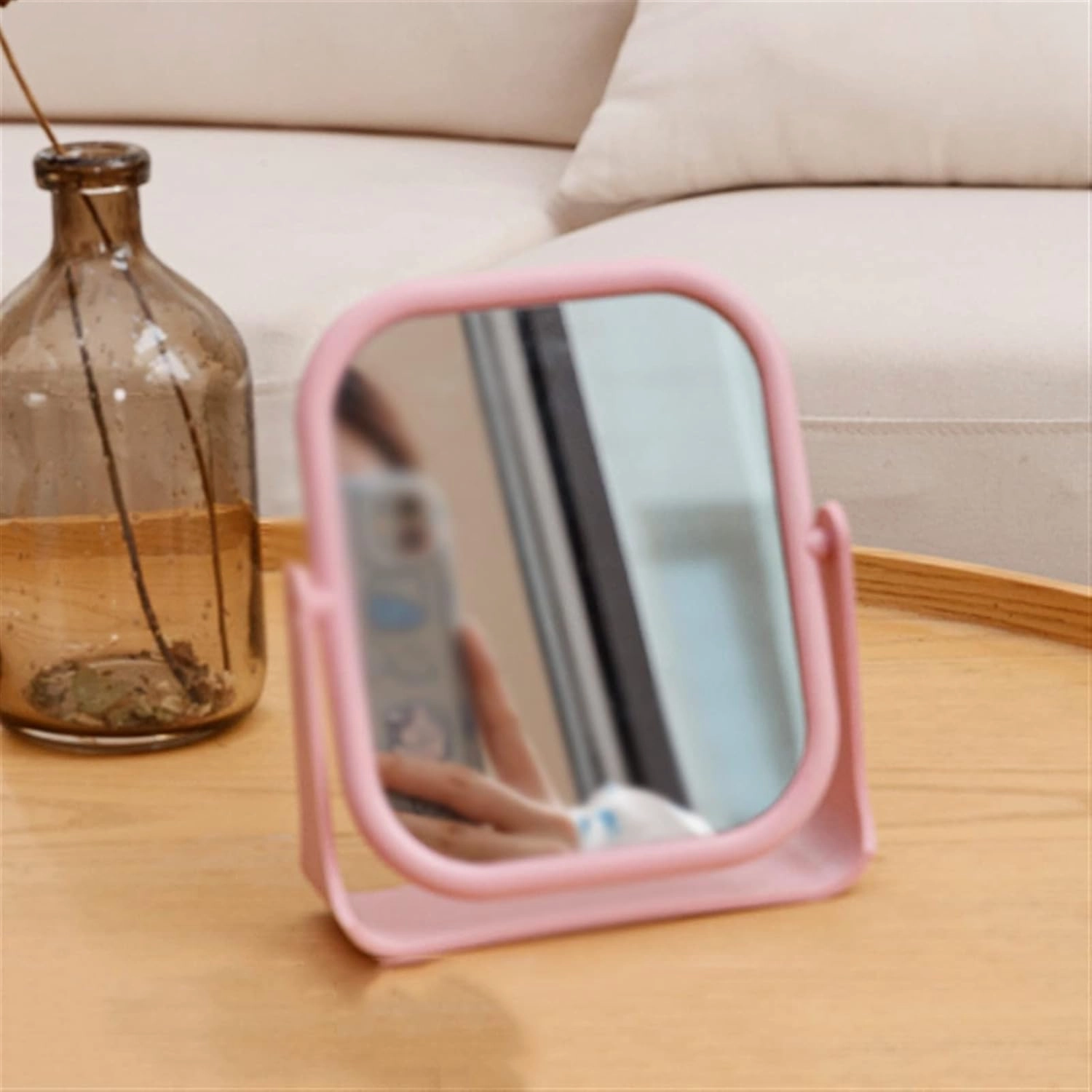 Makeup Mirror Makeup Mirror Double-Sided Rotating Vanity Mirror Desktop Round Mirror Simple Folding Makeup Portable Mirror Lighted Makeup Mirror(C)