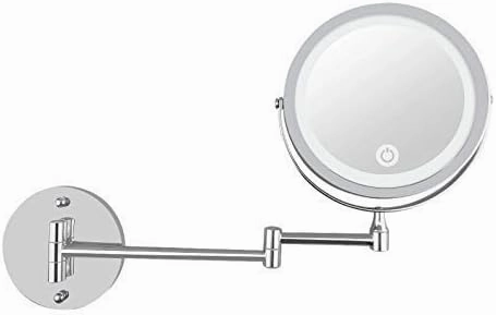 Makeup Mirror Mirror Wall Mounted Makeup with LED Light 10X Magnification 7 Inch Double- Sided Swivel Extendable Round USB Charging Touch Dimming Vanity Shaving for Bath Spa and Hotel