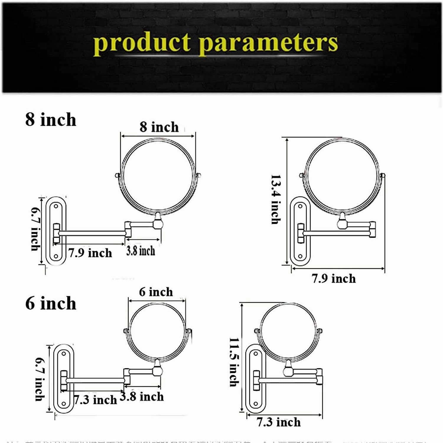 Makeup Mirror Wall Mounted, 8 Inch Double Sided Cosmetic Mirror, 360° Swivel Extendable Cosmetic Vanity Mirror, Folding Wall Mirror, Shaving Makeup in
