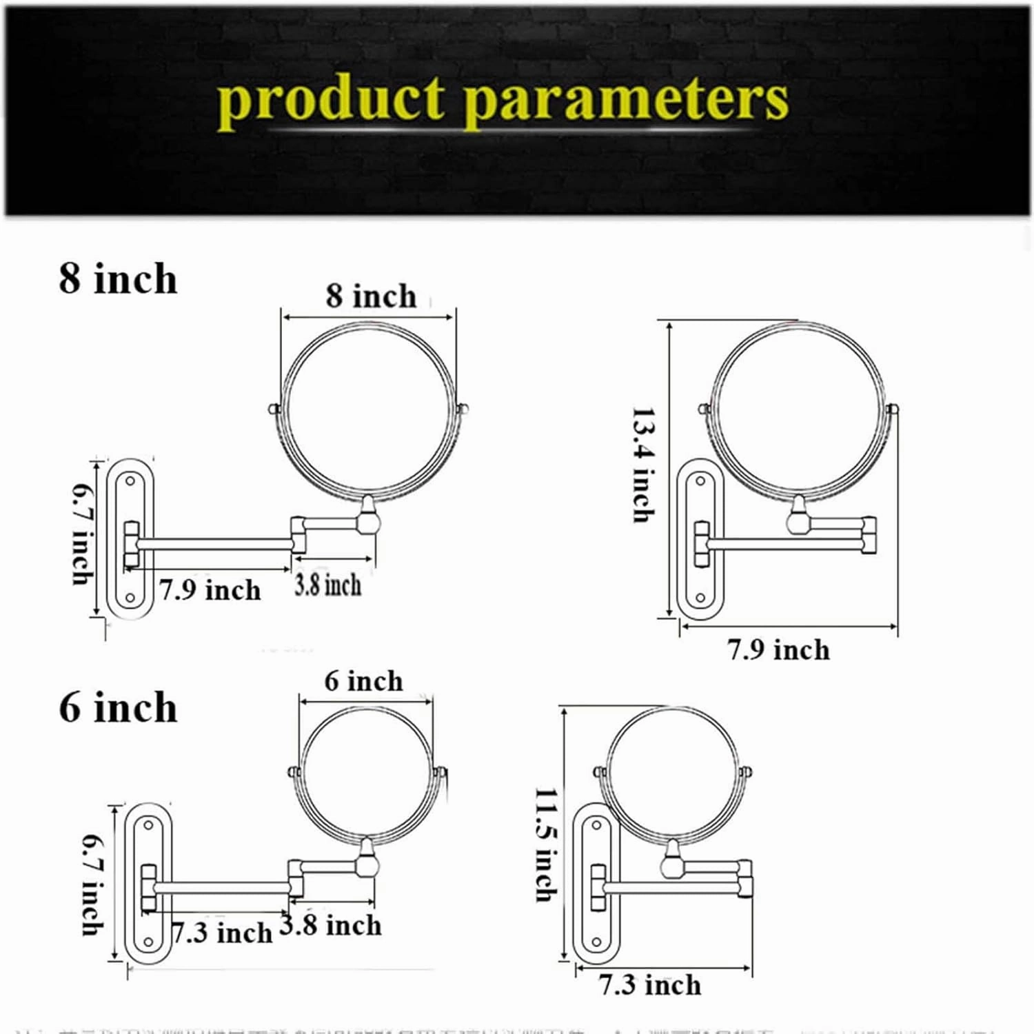 Makeup Mirror Wall Mounted, 8 Inch Double Sided Cosmetic Mirror, 360° Swivel Extendable Cosmetic Vanity Mirror, Folding Wall Mirror, Shaving Makeup in