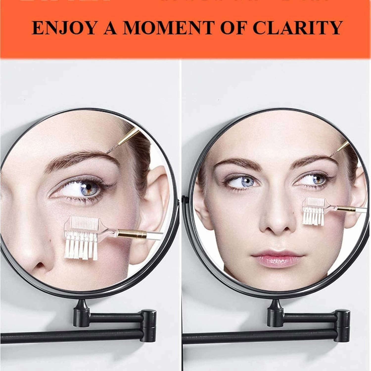 Makeup Mirror Wall Mounted, 8 Inch Double Sided Cosmetic Mirror, 360° Swivel Extendable Cosmetic Vanity Mirror, Folding Wall Mirror, Shaving Makeup in Bedroom or Bathroom(Antique Copper,10X)
