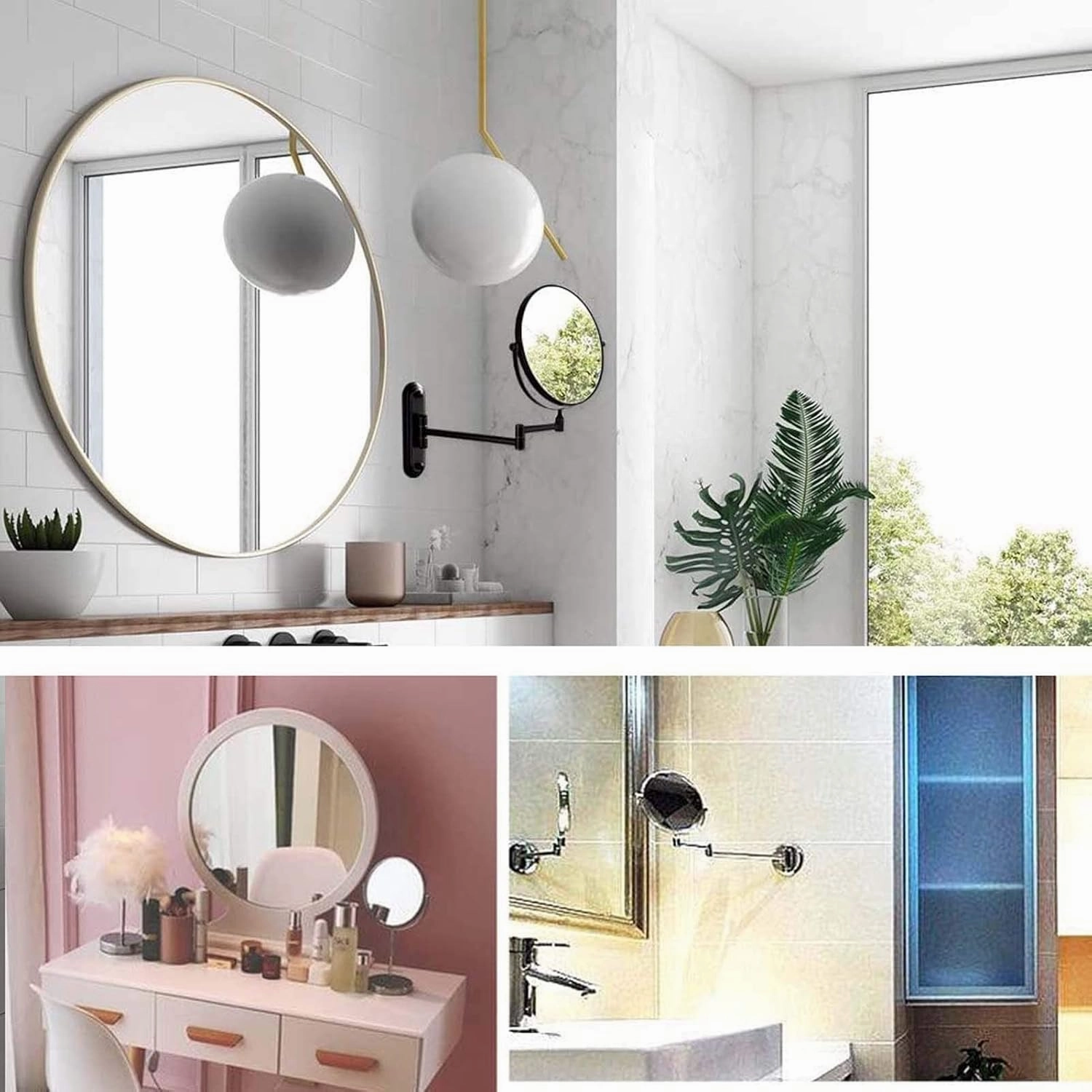 Makeup Mirror Wall Mounted, 8 Inch Double Sided Cosmetic Mirror, 360° Swivel Extendable Cosmetic Vanity Mirror, Folding Wall Mirror, Shaving Makeup in Bedroom or Bathroom(Antique Copper,10X)