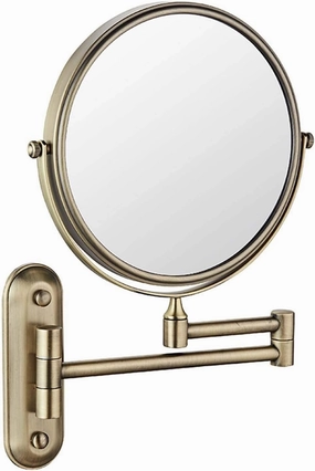 Makeup Mirror Wall Mounted, 8 Inch Double Sided Cosmetic Mirror, 360° Swivel Extendable Cosmetic Vanity Mirror, Folding Wall Mirror, Shaving Makeup in Bedroom or Bathroom(Antique Copper,10X)