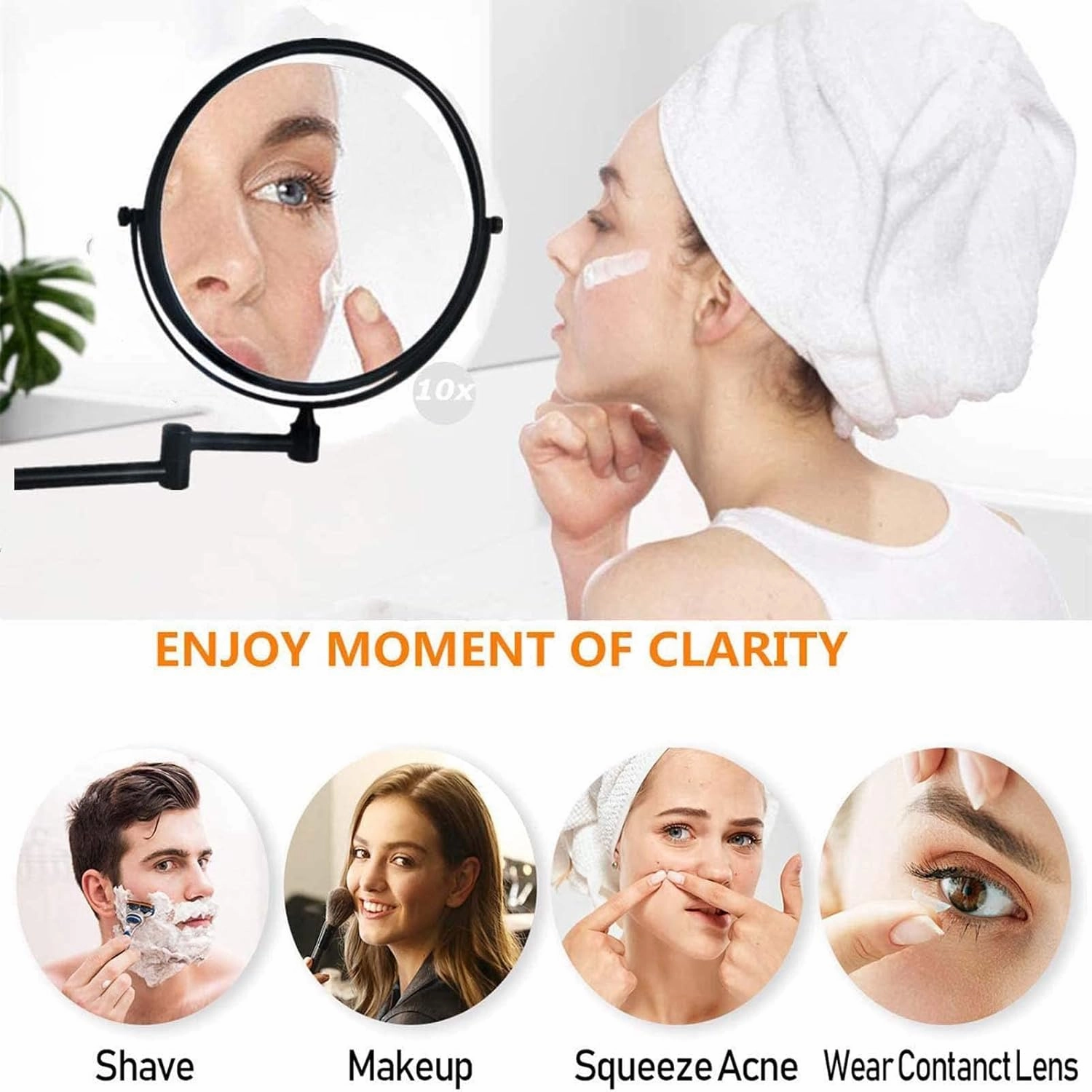 Makeup Mirror Wall Mounted, 8 Inch Double Sided Cosmetic Mirror, 360° Swivel Extendable Cosmetic Vanity Mirror, Folding Wall Mirror, Shaving Makeup in Bedroom or Bathroom(Antique Copper,10X)
