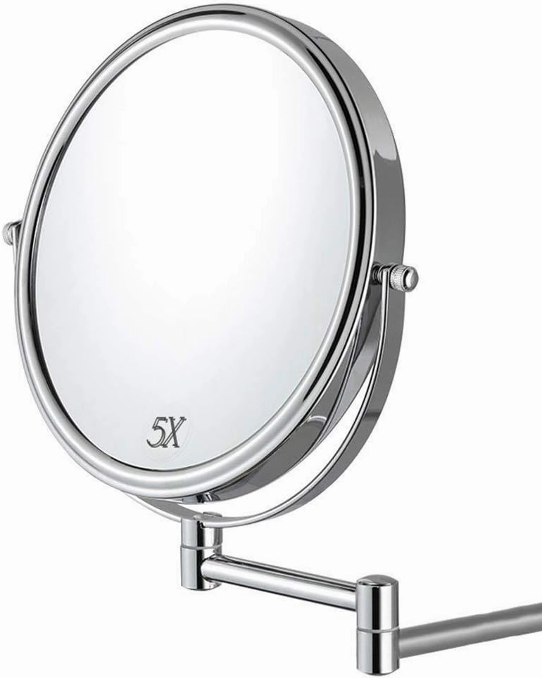 Makeup Mirror Wall-Mounted 8-inch Vanity Mirror Telescopic Bathroom Silver Mirror