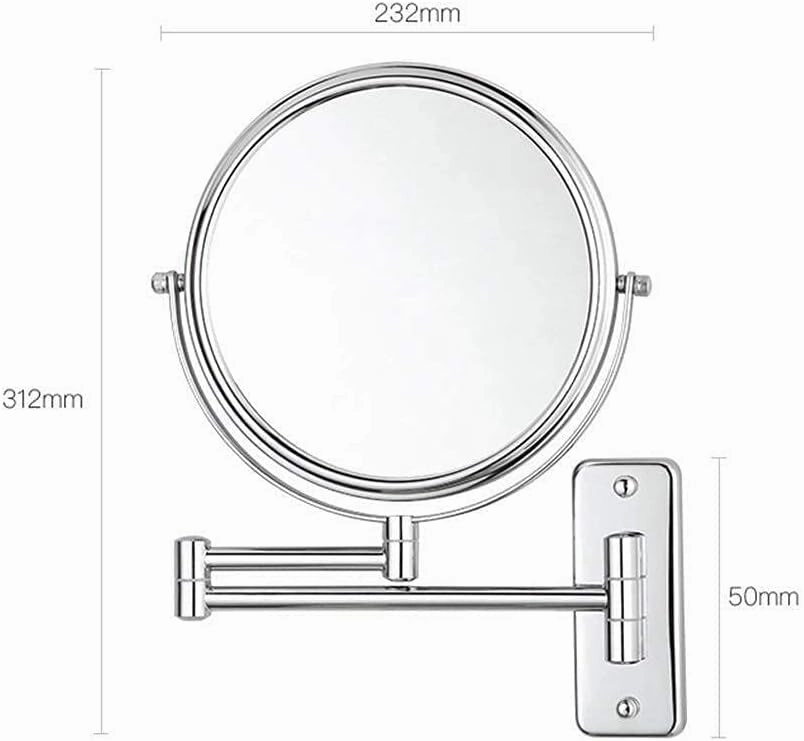 Makeup Mirror Wall-Mounted 8-inch Vanity Mirror Telescopic Bathroom Silver Mirror 5X Magnification Double-Sided Vanity Mirror
