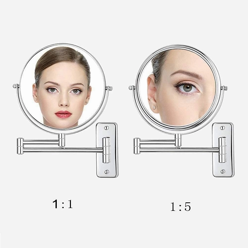 Makeup Mirror Wall-Mounted 8-inch Vanity Mirror Telescopic Bathroom Silver Mirror 5X Magnification Double-Sided Vanity Mirror
