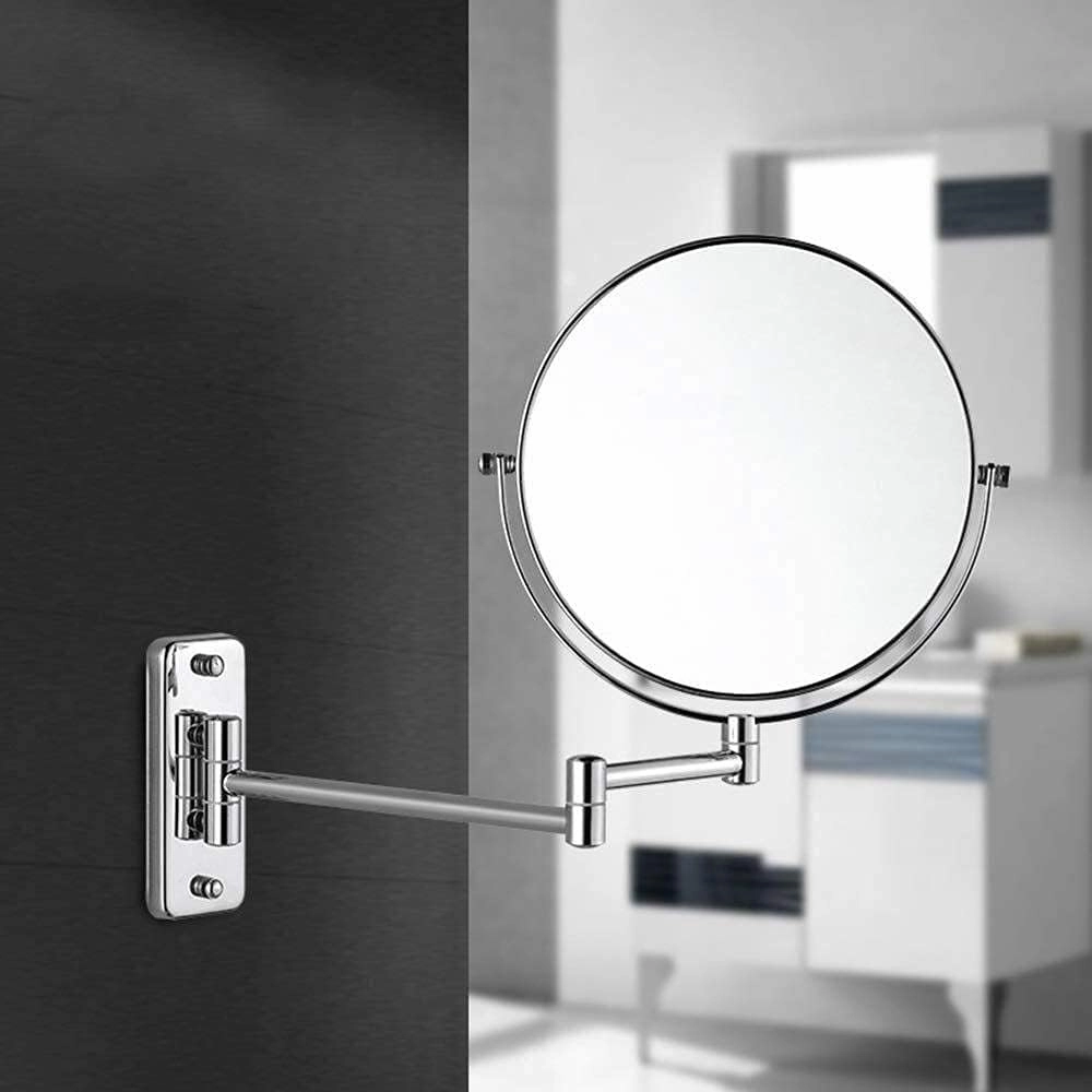 Makeup Mirror Wall-Mounted 8-inch Vanity Mirror Telescopic Bathroom Silver Mirror 5X Magnification Double-Sided Vanity Mirror