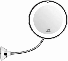 Makeup Mirror with Led Light and Suction Cup 360 Degree Makeup Mirror with LED Light Swivel Flexible Gooseneck 10X Magnifying Mirror Travel and Home Bathroom Vanity Mirror