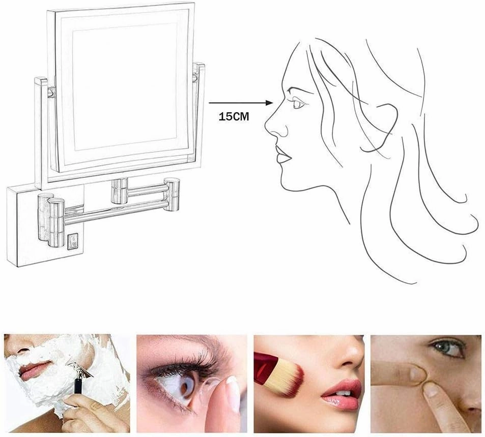 Makeup Mirror with Led Lights and Magnification USB Charging Illuminated Vanity Mirror Two Sided 3X Magnifying Extendable Arm Chrome Finish Makeup and Shaving (Color : #4)