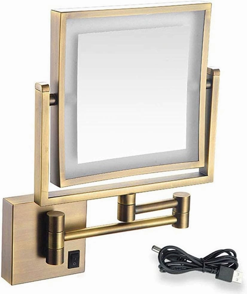 Makeup Mirror with Led Lights and Magnification USB Charging Illuminated Vanity Mirror Two Sided 3X Magnifying Extendable Arm Chrome Finish Makeup and Shaving (Color : #4)