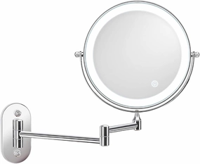 Makeup Mirror with Light, 8" Shaving Mirror Wall-Mounted Magnifying Mirror 360° Swivel Extendable Mirror 3 Color Mode Vanity Mirror Beauty Mirror with Touch Switch,Charge by USB