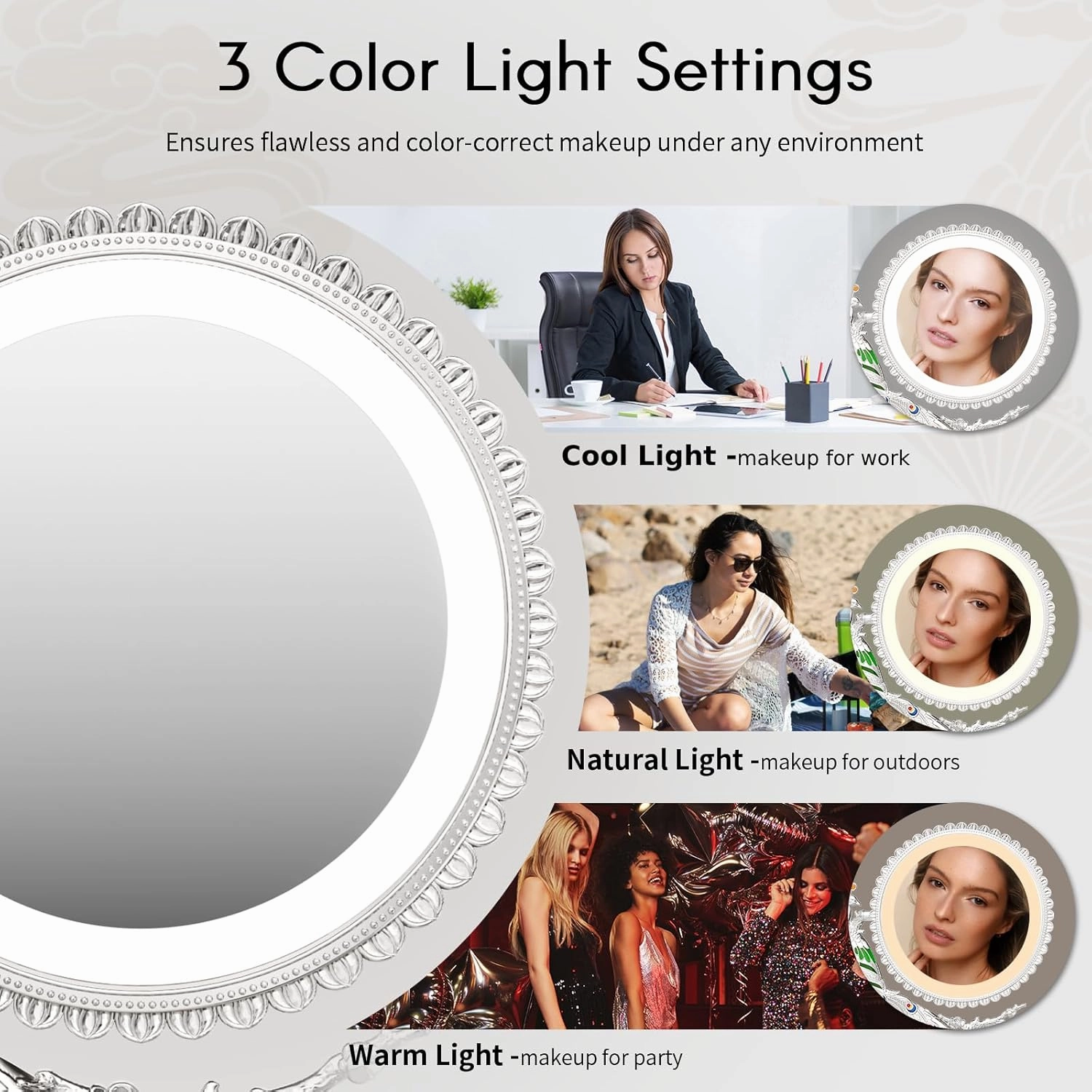 Makeup Mirror with Lights and 1X/7X Magnification - Phoenix Baroque Style Vanity Mirror - Gifts for Women Birthday Gifts for Women Mom Her, Aesthetic Home Decor (Pearl Nickle)