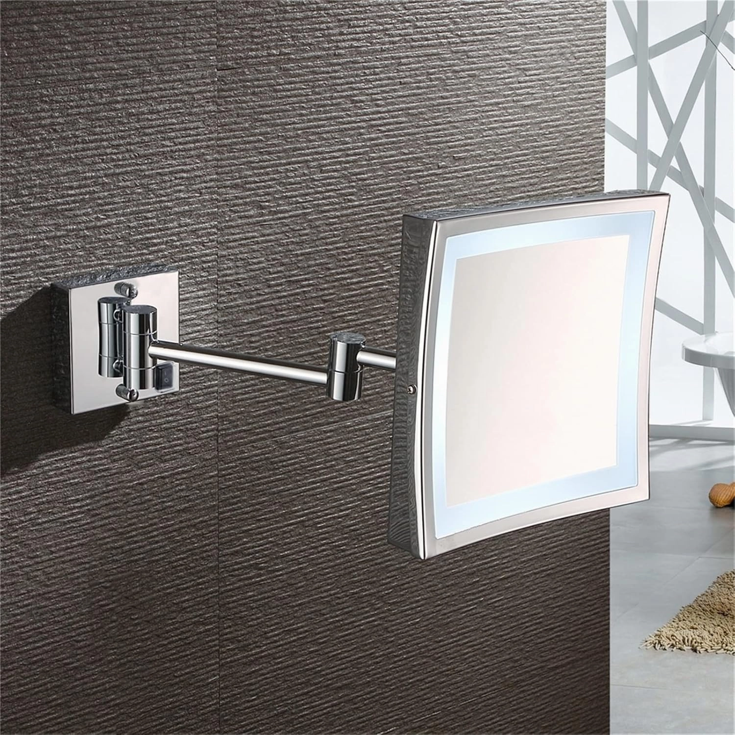 Makeup Mirror with Lights and 3X Magnification Chrome Square LED Wall Mounted Bathroom Vanity Mirror Swivel Extendable Shaving Mirror Plug in (Color : Hardwired)