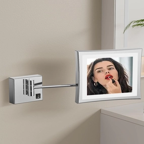 Makeup Mirror with Lights and 3X Magnification Square LED Wall Mounted Bathroom Vanity Mirror Rotable Extendable Shaving Mirror BrassSilver Plug in(Zirconium,USB)