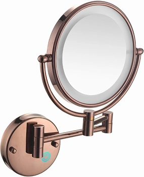 Makeup Mirror with Touch Switch LED Lights and 10x Magnification 8 Inch Double Sided Wall Mounted Bathroom Vanity Mirror with 360° Swivel Extendable Arm Nickel Hardwired (Color : Brass Size : H ( Colo
