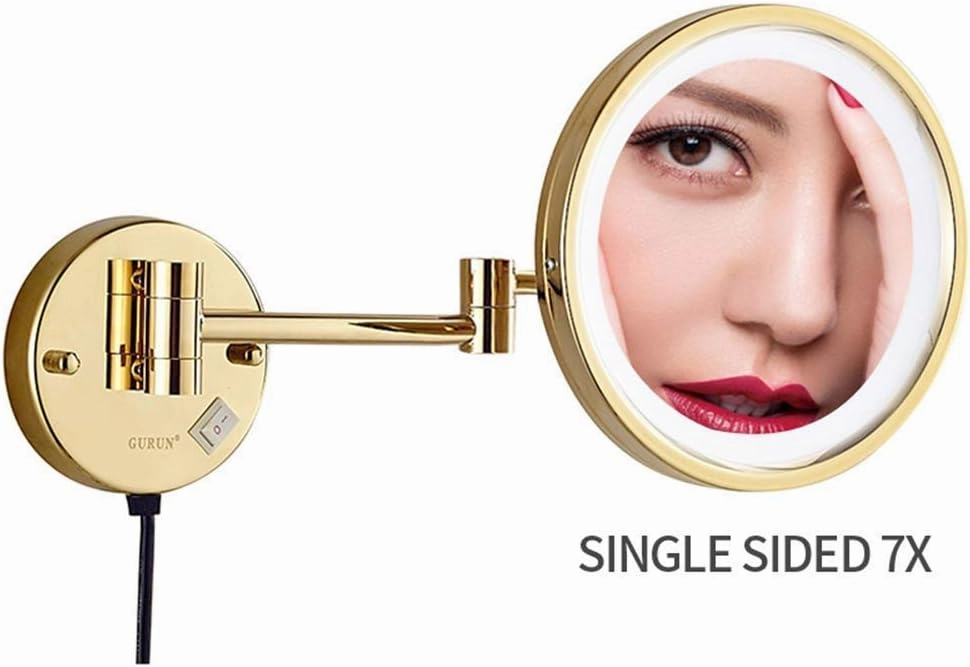 Makeup Mirrors Magnifying LED Vanity Mirrors for Bathroom 8 Inch Wall Mounted Brass Mirrors with Switch Plug(3X)