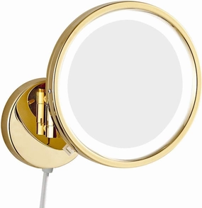 Makeup Mirrors Magnifying LED Vanity Mirrors for Bathroom 8 Inch Wall Mounted Brass Mirrors with Switch Plug(3X)