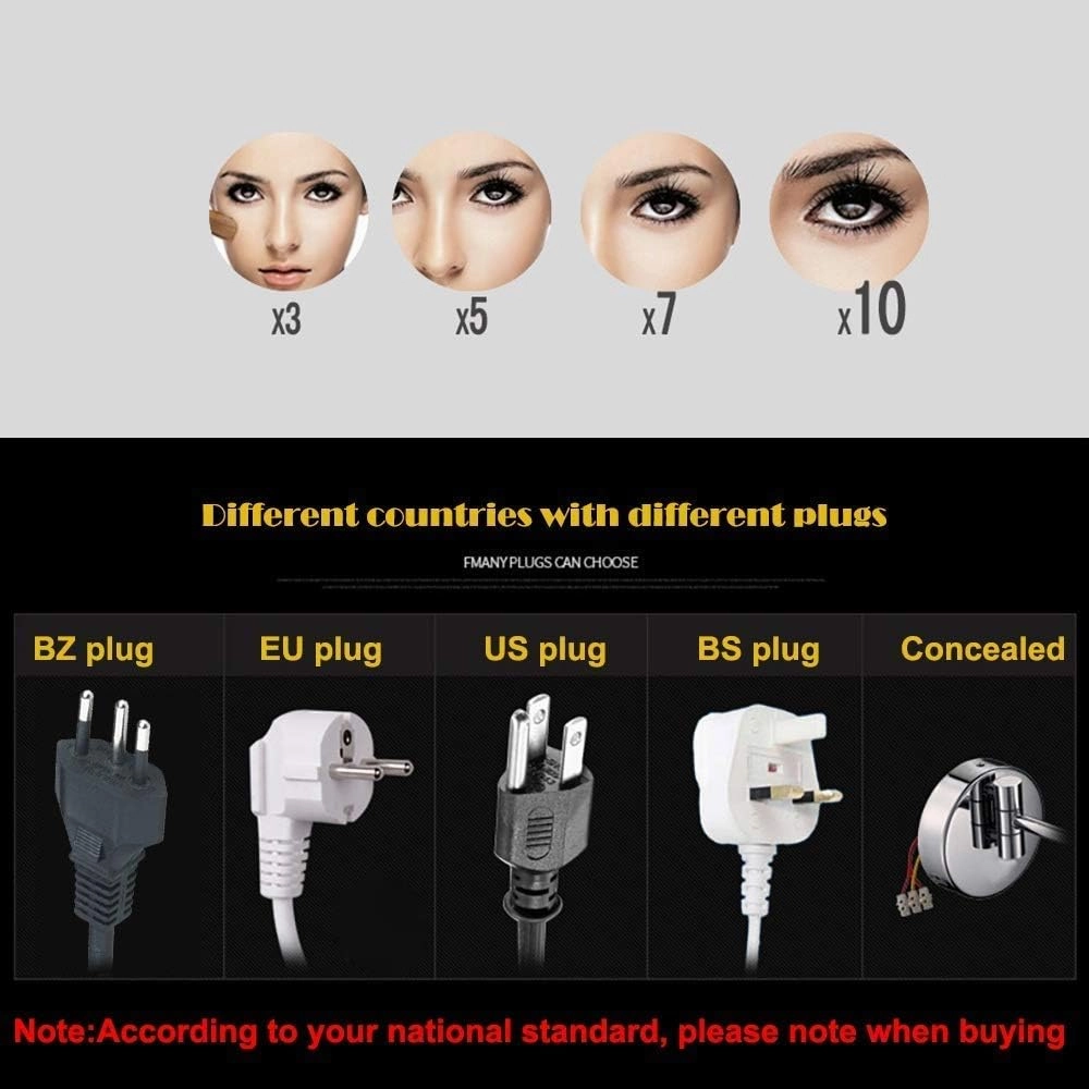 Makeup Mirrors Magnifying LED Vanity Mirrors for Bathroom 8 Inch Wall Mounted Brass Mirrors with Switch Plug(3X)