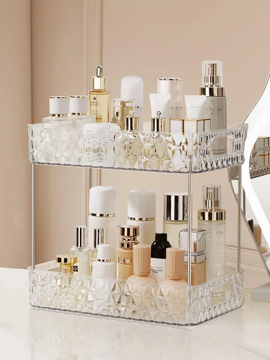 Makeup Organizer for Vanity, High-Capacity Clear Makeup Storage Perfume Organizers,Cosmetic Display Cases,Bathroom Countertop Organizer(Crystal Clear, 2Tier)