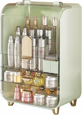 Makeup Storage Box with 2-Tier Drawer and Transparent Cover for Countertop Storage, Makeup Organizer for Skincare, Clear Cosmetic Display Case for Vanity (Avocado Green)