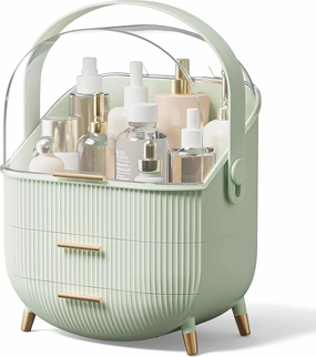 Makeup Storage Organizer with Lid, Waterproof Cosmetics Skincare Organizer for Vanity, Portable Makeup Storage Box for Countertop, Gifts, Women (Light Green)