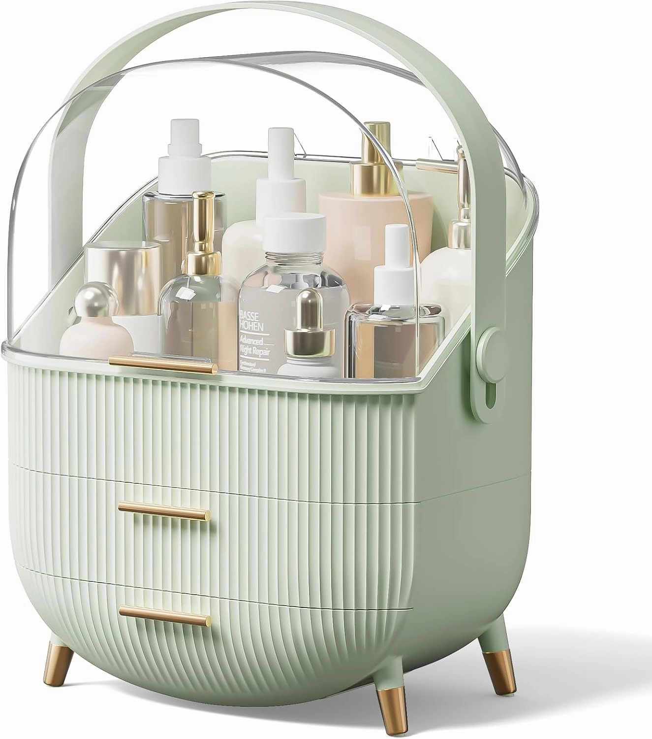 Makeup Storage Organizer with Lid, Waterproof Cosmetics Skincare Organizer for Vanity, Portable Makeup Storage Box for Countertop, Gifts, Women (Light Green)