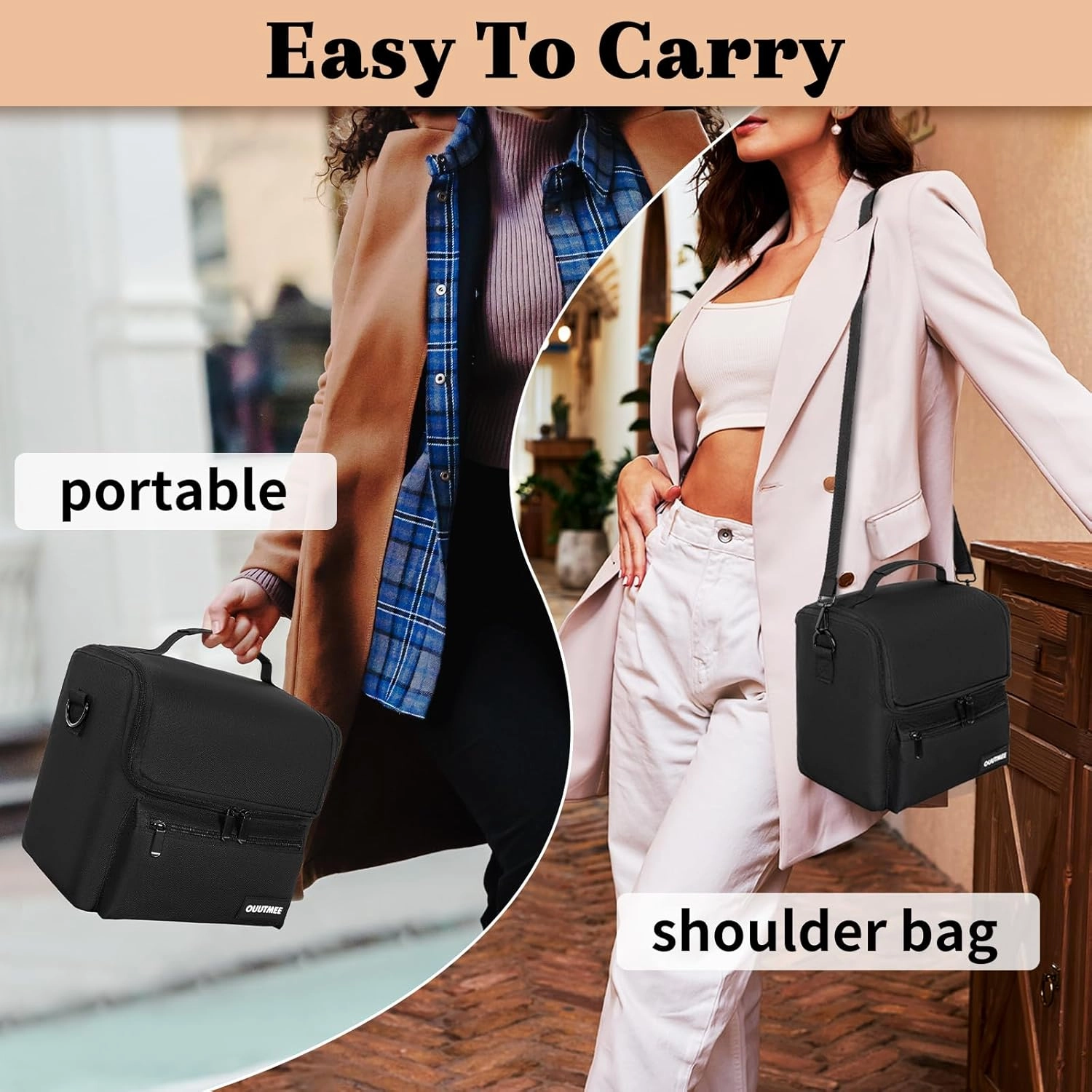 Makeup Travel Train Case, Black Makeup Carrying Organizer Bag, 4 Tier Professional Organizer Case with Straps Pockets for MakeUp Nail Tools