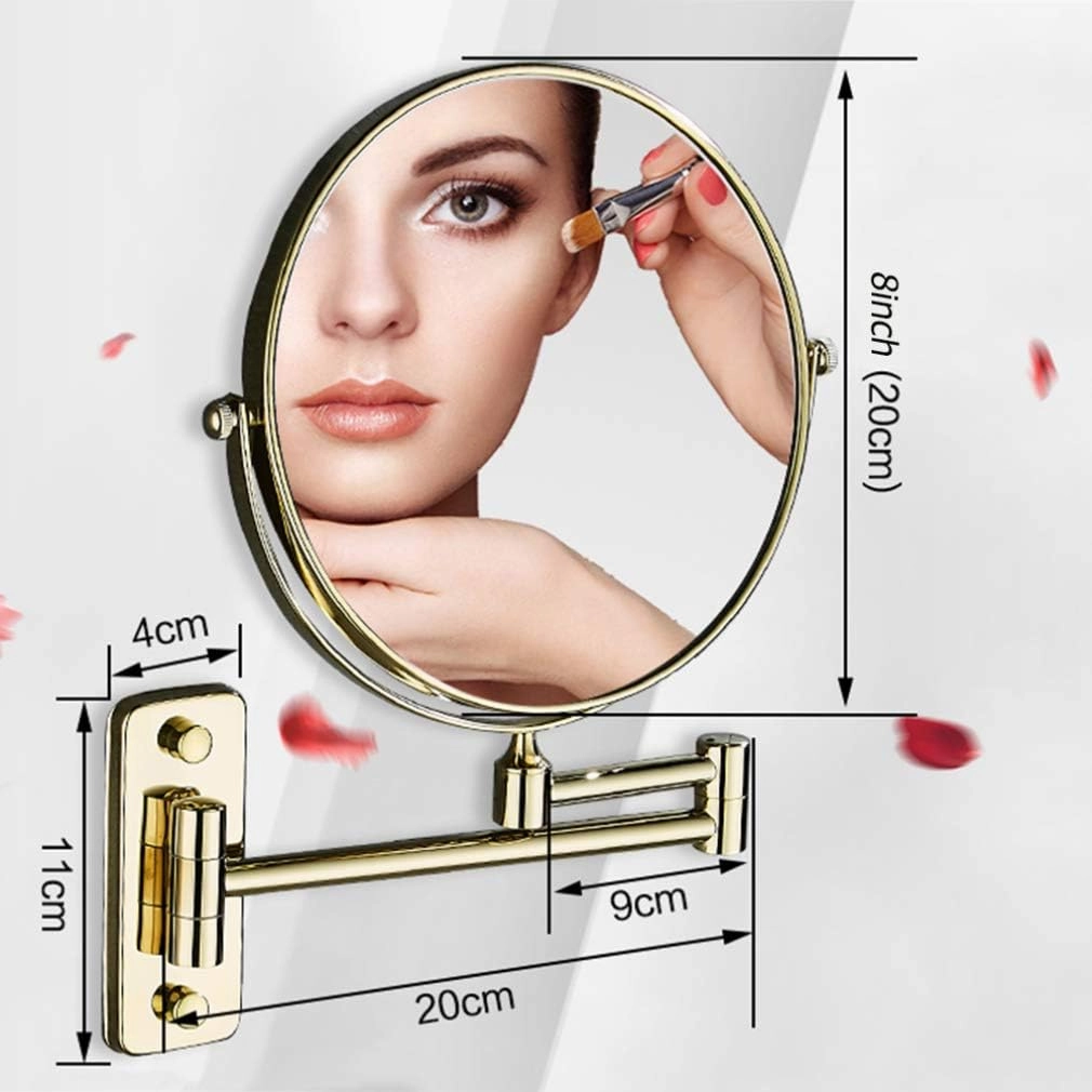 Makeup Vanity Mirror,Two-Sided Wall Mounted Beauty Mirror 3X Magnification Bathroom Mirror 360°Swivel Extendable Cosmetic Mirror,Silver(Gold,8inch)
