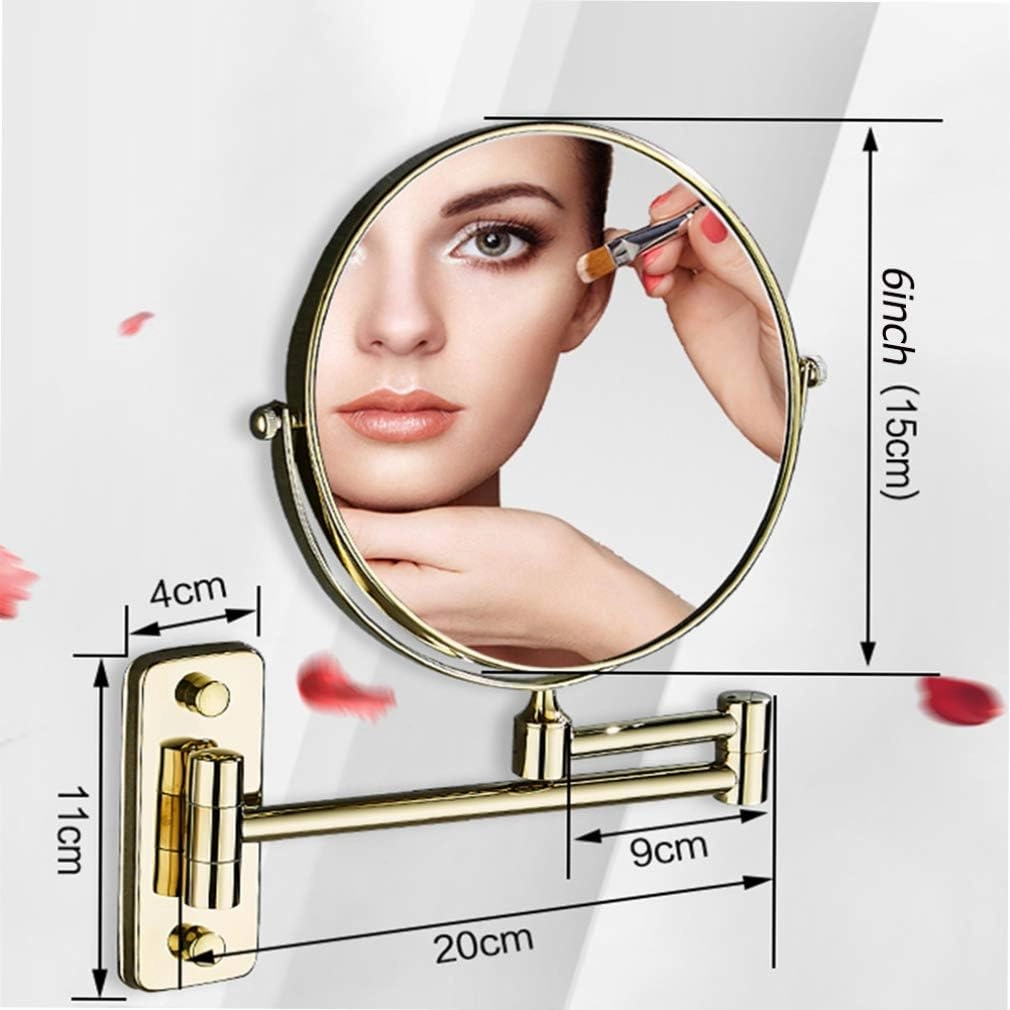 Makeup Vanity Mirror,Two-Sided Wall Mounted Beauty Mirror 3X Magnification Bathroom Mirror 360°Swivel Extendable Cosmetic Mirror,Silver(Gold,8inch)
