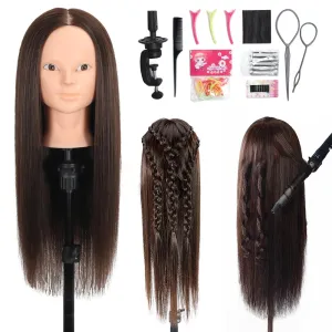 Mannequin Head 70% Human Hair 28"Cosmetology Practice Mannequin Head with Hair Makeup Doll Head for Practice（No makeup 4#）