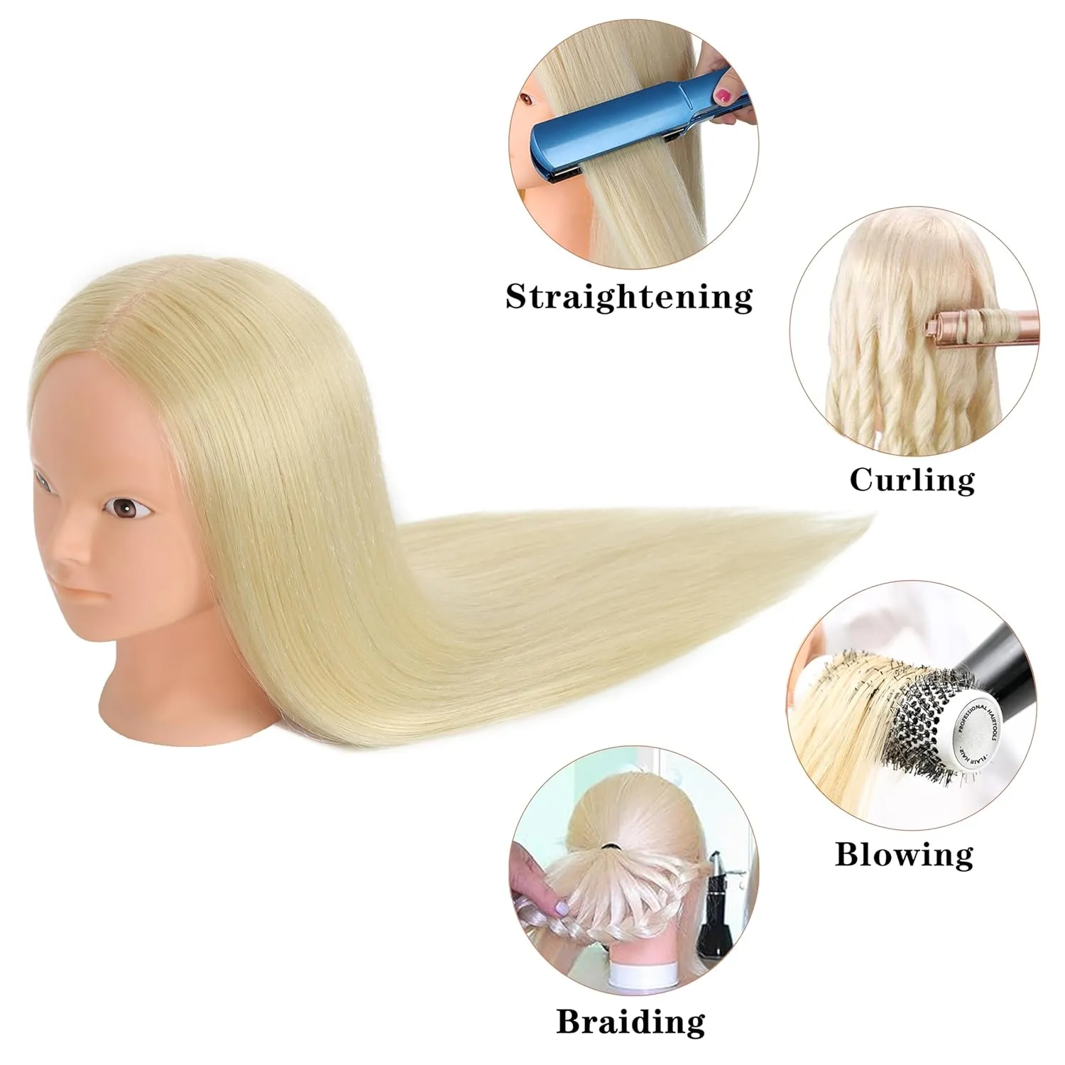 Mannequin Head 70% Real Hair Cosmetology Mannequin Doll Head for Makeup Practice(No Makeup 613#)