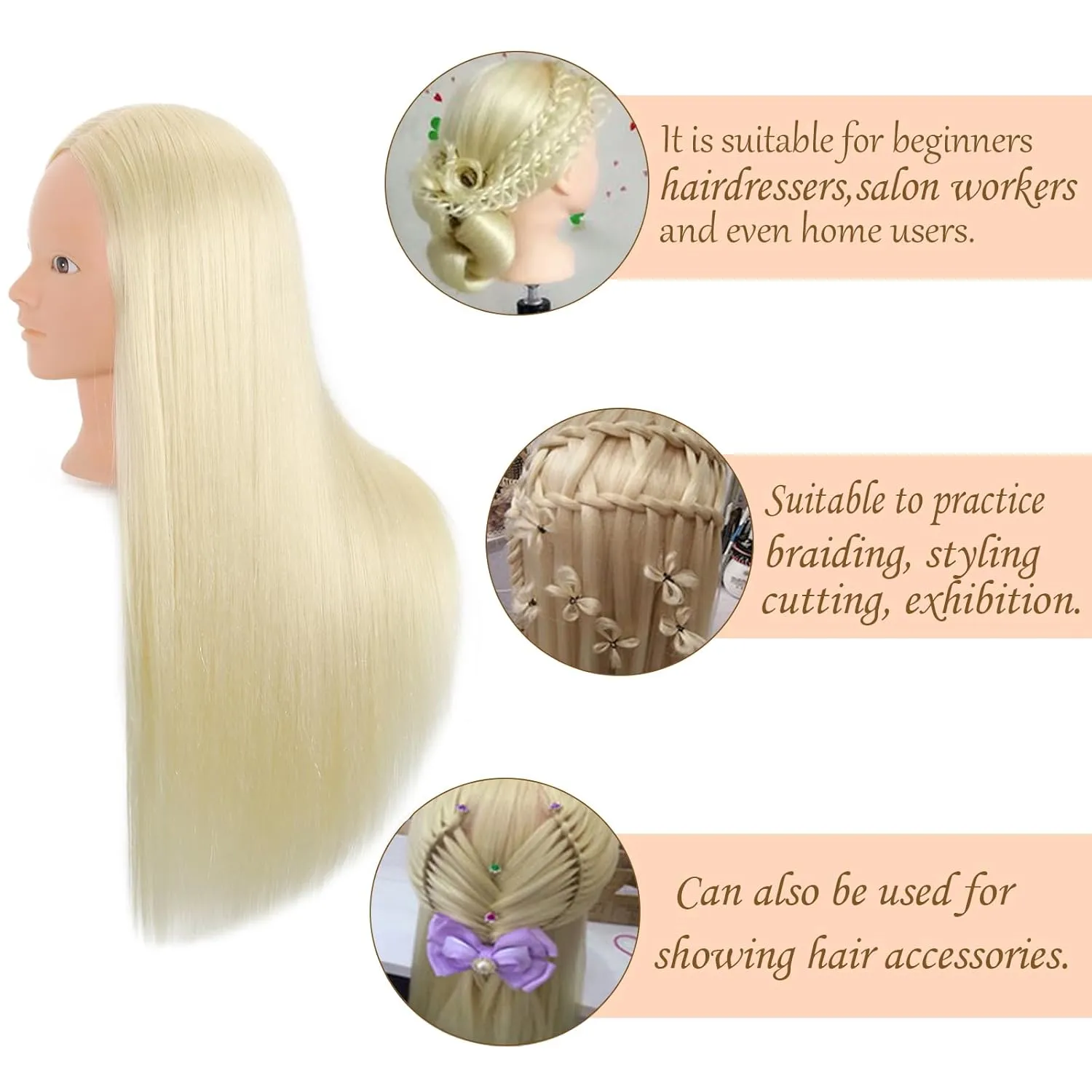 Mannequin Head 70% Real Hair Cosmetology Mannequin Doll Head for Makeup Practice(No Makeup 613#)